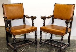 A Set of Four Jacobean Revival Open Armchairs Height overall 40 1/2 inches.