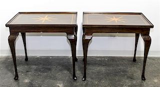 A Pair of Parcel Gilt End Tables Height 26 1/2 x width 31 x depth 21 1/2 inches.