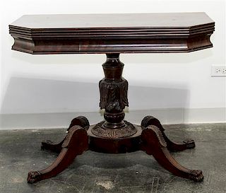 * An American Empire Style Mahogany Flip-Top Table Height 29 x width 35 1/2 x depth 19 1/4 inches.
