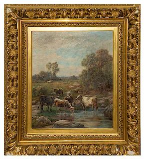 L. Rebecca Knox, (American, 20th century), Cows Drinking at the Stream