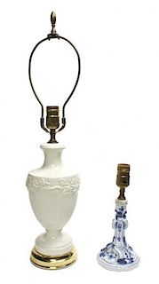 Two European Porcelain Lamps, Height of first 10 3/4 inches