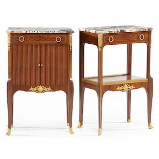 A Similar Pair of French Ormolu Mounted Marble Top Side Tables