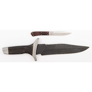 Black Steel Bowie Knife and Small Stainless Steel Knife