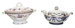 Two English Pottery Tureens, Width of widest 14 inches.