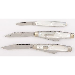 Three Mother of Pearl Pocket Knives 
