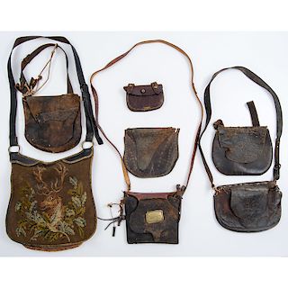 Lot of Leather and Embroidered Hunting Bags