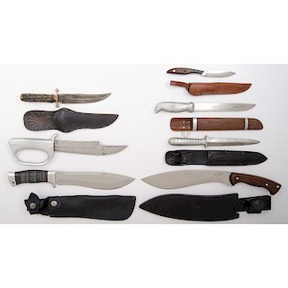 7 Large Fixed Blade Sheath Knives 
