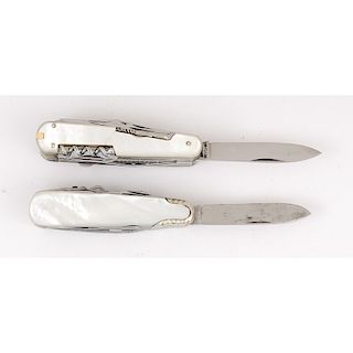 Lot of Two Multi-Blade Mother of Pearl German Knives