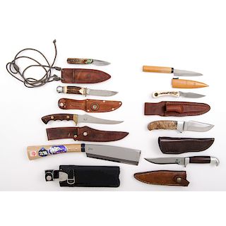 Assorted Fixed Blade Stag Sheath Knives 