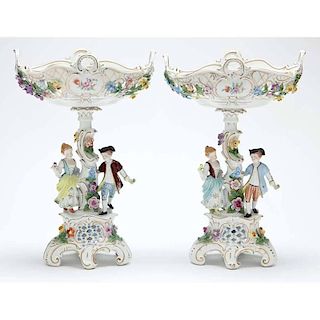 Pair of Dresden Figural Compotes