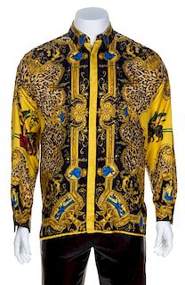 A Gianni Versace Silk Atelier Print Shirt, Size 50.