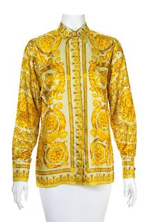 A Gianni Versace Silk Print Shirt, Size 42.