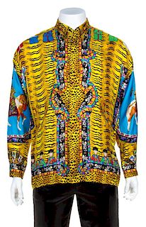 A Gianni Versace Silk Atelier Print Shirt, Size 50.