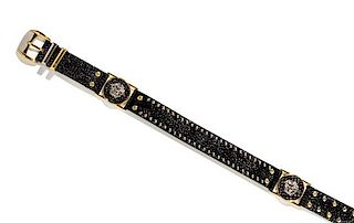 A Gianni Versace Black Patent Croc Embossed Belt, Size 65/26.