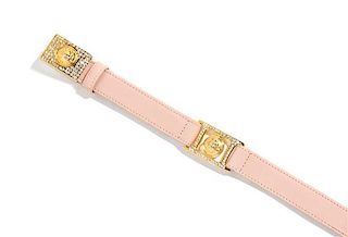 A Gianni Versace Pink Leather Narrow Belt, Width: .75"- 1".