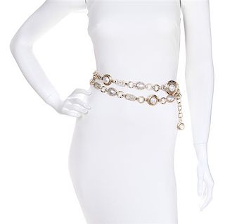 A Gianni Versace Pearl and Rhinestone Greco Link Belt, Length: 52.25"- 57.25".
