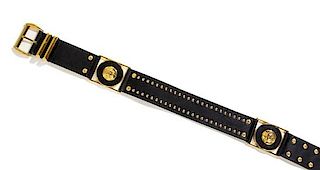 A Gianni Versace Black Leather Belt, Size 65/26.