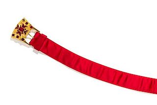 A Gianni Versace Red Satin Belt, Size 70.