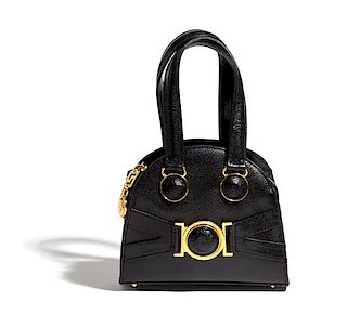 A Gianni Versace Black Leather Mini Medusa Handbag, 6.75" x 6" x 2.5"; Handle drop: 4".
