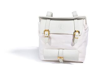 A Gianni Versace White Leather and Nylon Backpack, 11.5" x 10.5" x 4.5".