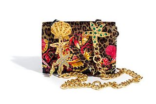 A Gianni Versace Silk Shell Print Ornate Shoulder Bag, 9.25" x 6.5" x 2.75"; Strap drop: 20.5".