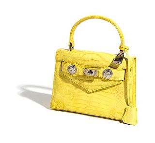 A Gianni Versace Yellow Crocodile Handbag, 7.75" x 5.5" x 2.5"; Handle drop: 3".