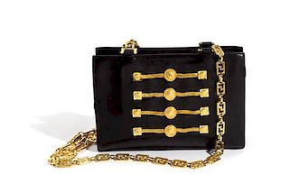 A Gianni Versace Black Leather Chain Shoulder Bag, 9.25" x 6.25" x 2.75"; Strap drop: 18.75".