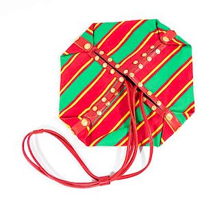 A Gianni Versace Red and Green Striped Hexagon Bag, Flat: 13.5" x 14"; Strap drop: 21".