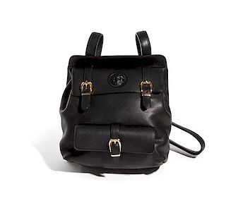 A Gianni Versace Black Leather Backpack, 11.75" x 11" x 4.5".