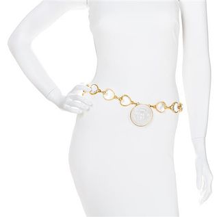 A Gianni Versace Runway Glass Medusa Heart Link Belt/Necklace, 58" x 2.5".