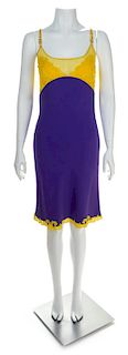 A Gianni Versace Purple and Yellow Lace Slip Dress, Size 42.