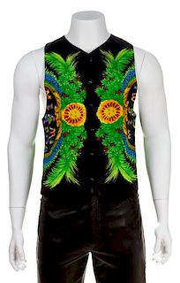 A Gianni Versace Black Rayon and Cotton Print Vest, Size 48.