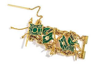 A Gianni Versace Green Enamel Flag Bracelet, 6.5" x 3".