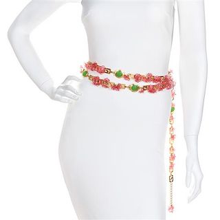 A Gianni Versace Pink Floral and Greco Link Belt, 70" x 1".