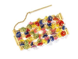 A Gianni Versace Multicolor Floral and Greco Link Bracelet, 7" x 3.25".