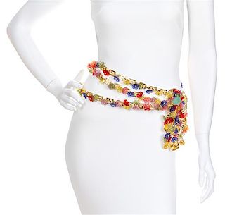 A Gianni Versace Multicolor Floral and Greco Link Triple Strand Belt,