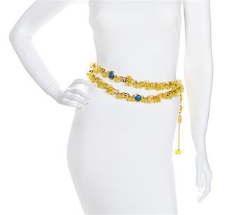A Gianni Versace Yellow Floral and Greco Link Belt, 60" x 1".