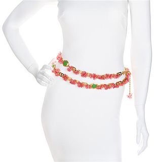 A Gianni Versace Pink Floral and Greco Link Belt,