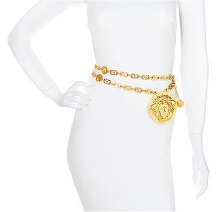 A Gianni Versace Runway Medusa Pendant and Greco Link Belt/Necklace, Length: 60"; Medusa Pendant: 3.75"x 3.75".