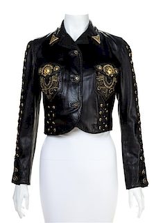 A Gianni Versace Black Leather Cropped Jacket,
