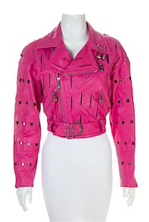A Gianni Versace Pink Leather Moto Safety Pin Jacket, No size.