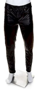 A Gianni Versace Black Leather Men's Pant, No size.