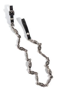 A Gianni Versace Black Leather and Silver Link Pocket Chain,