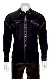 A Gianni Versace Black Cotton Western Shirt, Size 52.