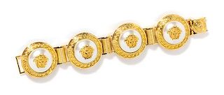 A Gianni Versace Pearl and Medusa Medallion Link Bracelet, 6.5" X 1.25".