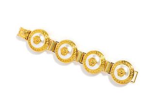 A Gianni Versace Pearl and Medusa Medallion Link Bracelet, 6.75" x 1.25".