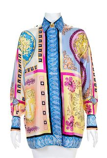 A Gianni Versace Silk Print Shirt, Size 38.