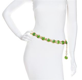 A Gianni Versace Green Embossed Medusa Link Belt,