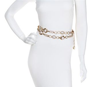 A Gianni Versace Pearl and Rhinestone Greco Link Belt, Length: 53"- 58".