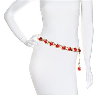 A Gianni Versace Red Embossed Medusa Link Belt,